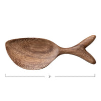 Acacia wood fish shaped dish elegantly displayed for home décor and serving needs