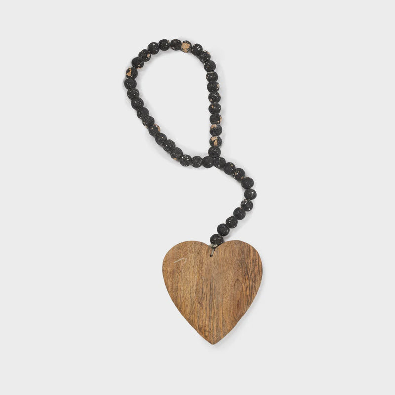 SMALL HEART ANTIQUED WOOD BEAD STRAND - BLACK - HOME