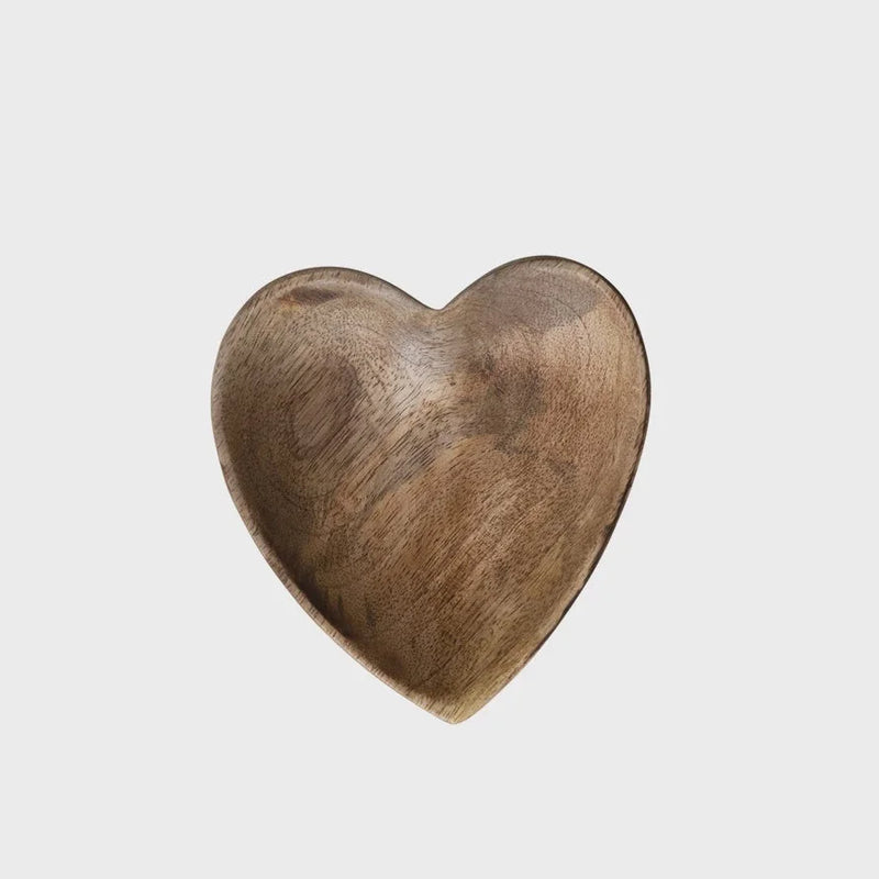 Mango Wood Heart Shaped Dish with a smooth, polished surface for home decor