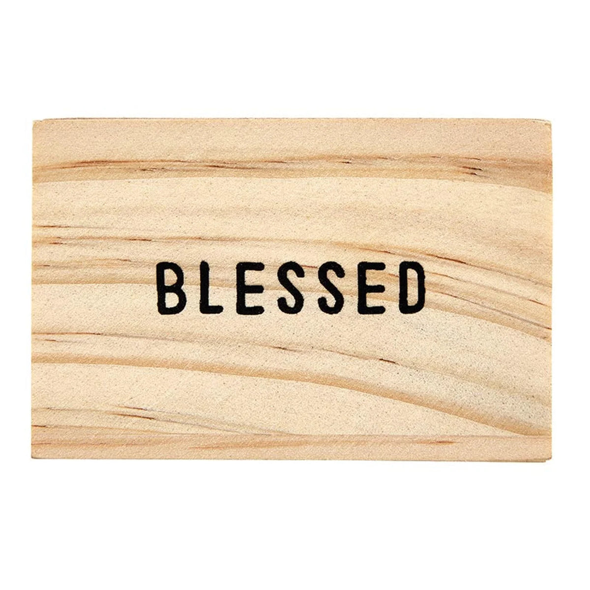 Wooden plaque with engraved blessed text on a GOLD CHAIN BLESSED NECKLACE for women’s boho chic clothing