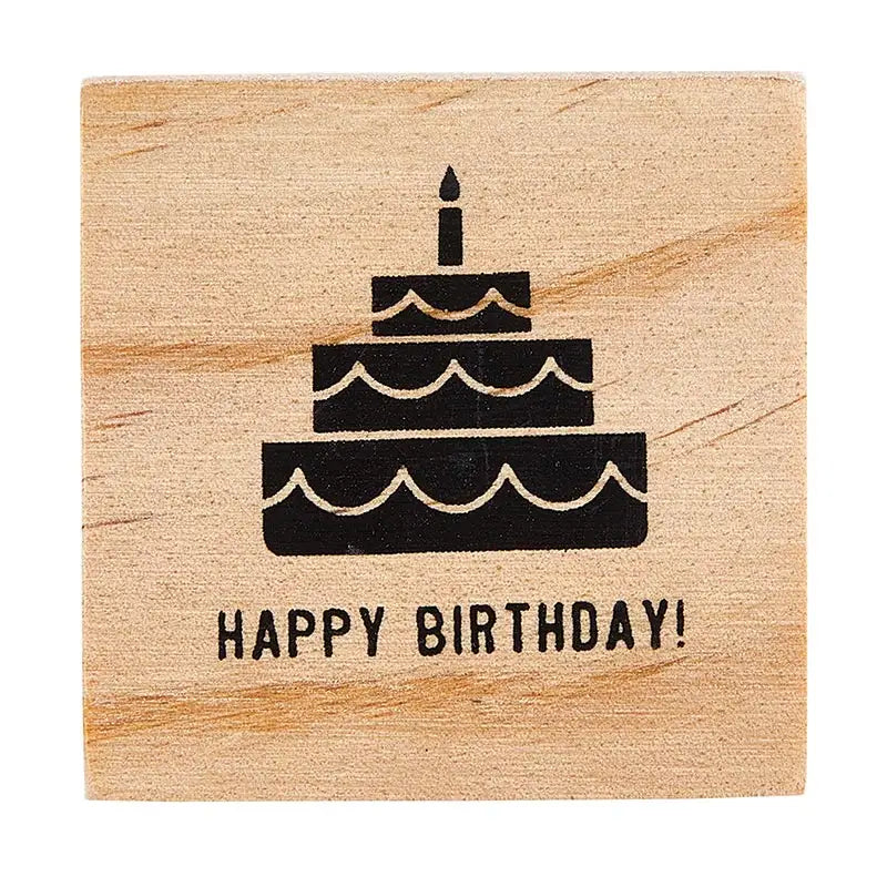 Wooden rubber stamp with HAPPY BIRTHDAY text for Treasure Box Earrings design