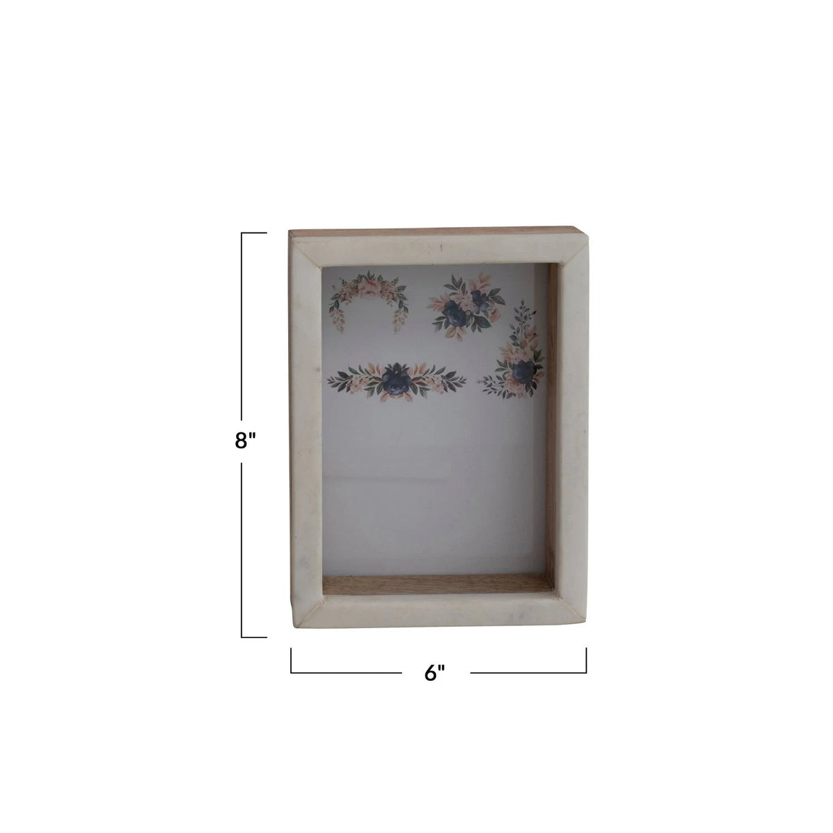 Wooden shadow box photo frame with floral designs on glass front by Marble & Mango