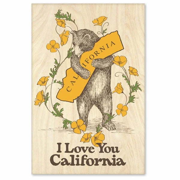 Wooden sign with California bear and I Love You California message on poppies magnet