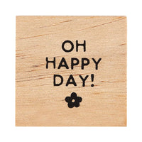 Wooden stamp featuring OH HAPPY DAY phrase on TREASURE BOX EARRINGS design