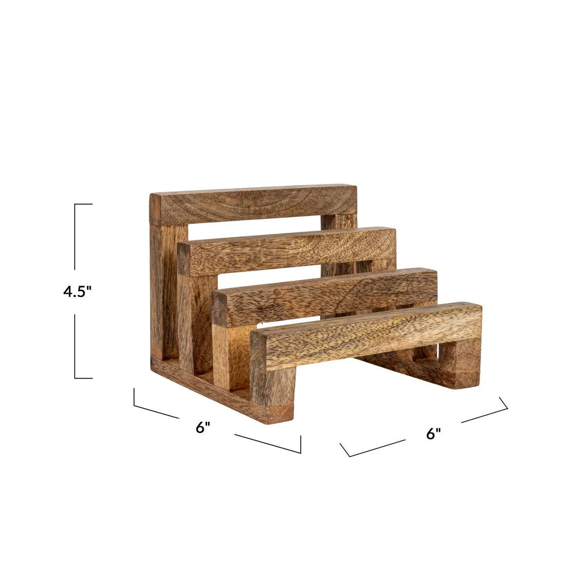 Wooden stepped display stand with four tiers made from durable Mango Wood