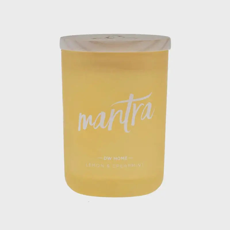 Yellow candle with wooden lid from MANTRA LEMON AND SPEARMINT for long burn time