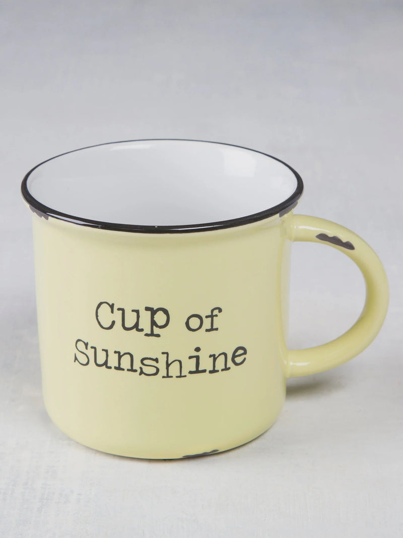 Yellow enamel Classic Camp Coffee Mug with Cup of Sunshine design