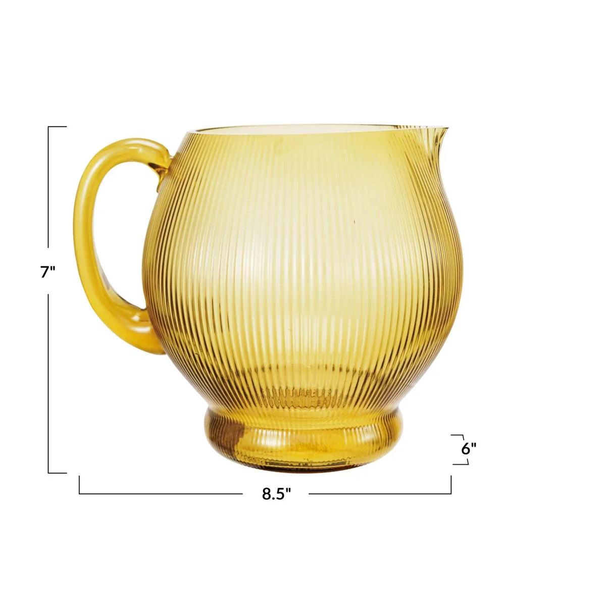 Yellow 2-1/2 Quart Fluted Glass Pitcher with a wavy pattern, ideal for serving beverages