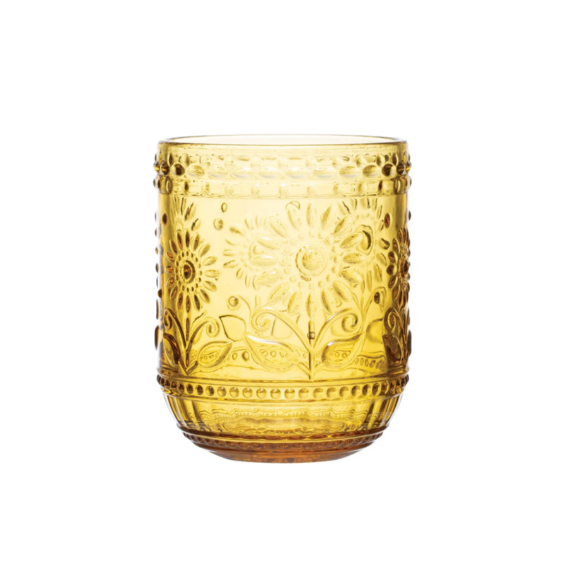 Yellow embossed drinking glass with floral design from the EMBOSSED DRINKING GLASS collection