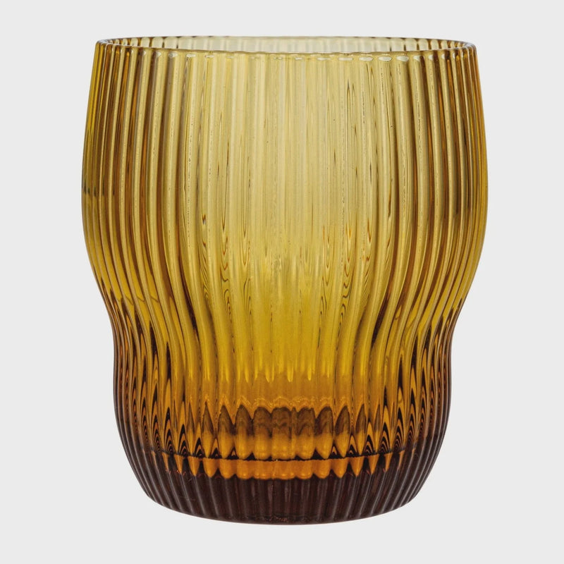 Yellow glass vase with wavy lines as part of 8 oz Fluted Drinking Glass collection