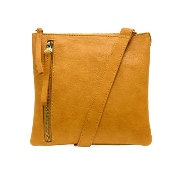 Yellow leather DAWN MULTI POCKET COMPACT CROSSBODY BAG featuring a zipper pocket