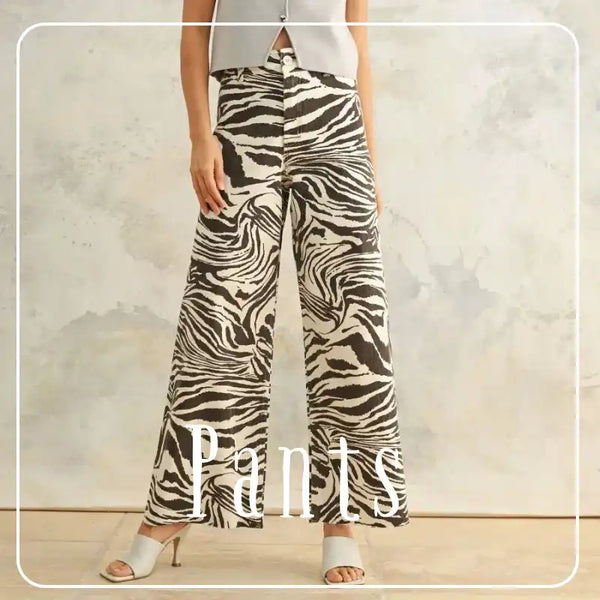 Women’s zebra print wide-leg pants.